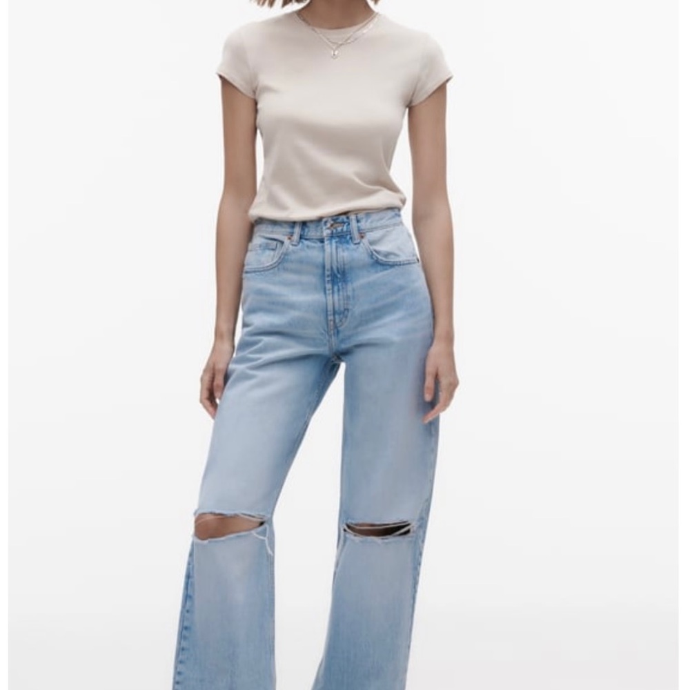 ZARA TRF HIGH RISE WIDE LEG RIPPED JEANS
